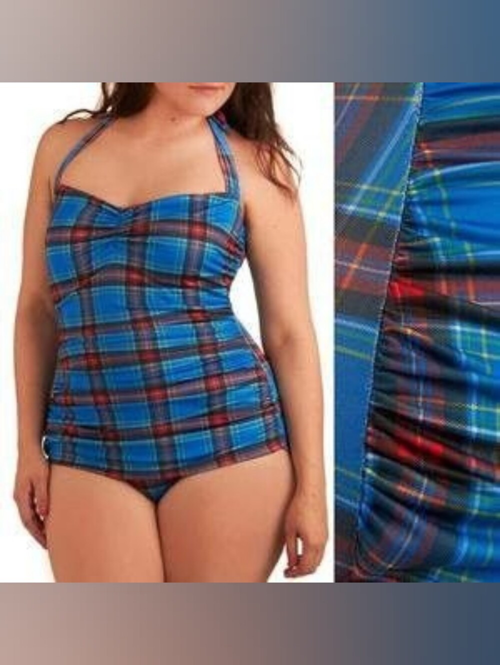 Modcloth Esther Williams Vintage Plaid One-Piece Swimsuit. Size 6